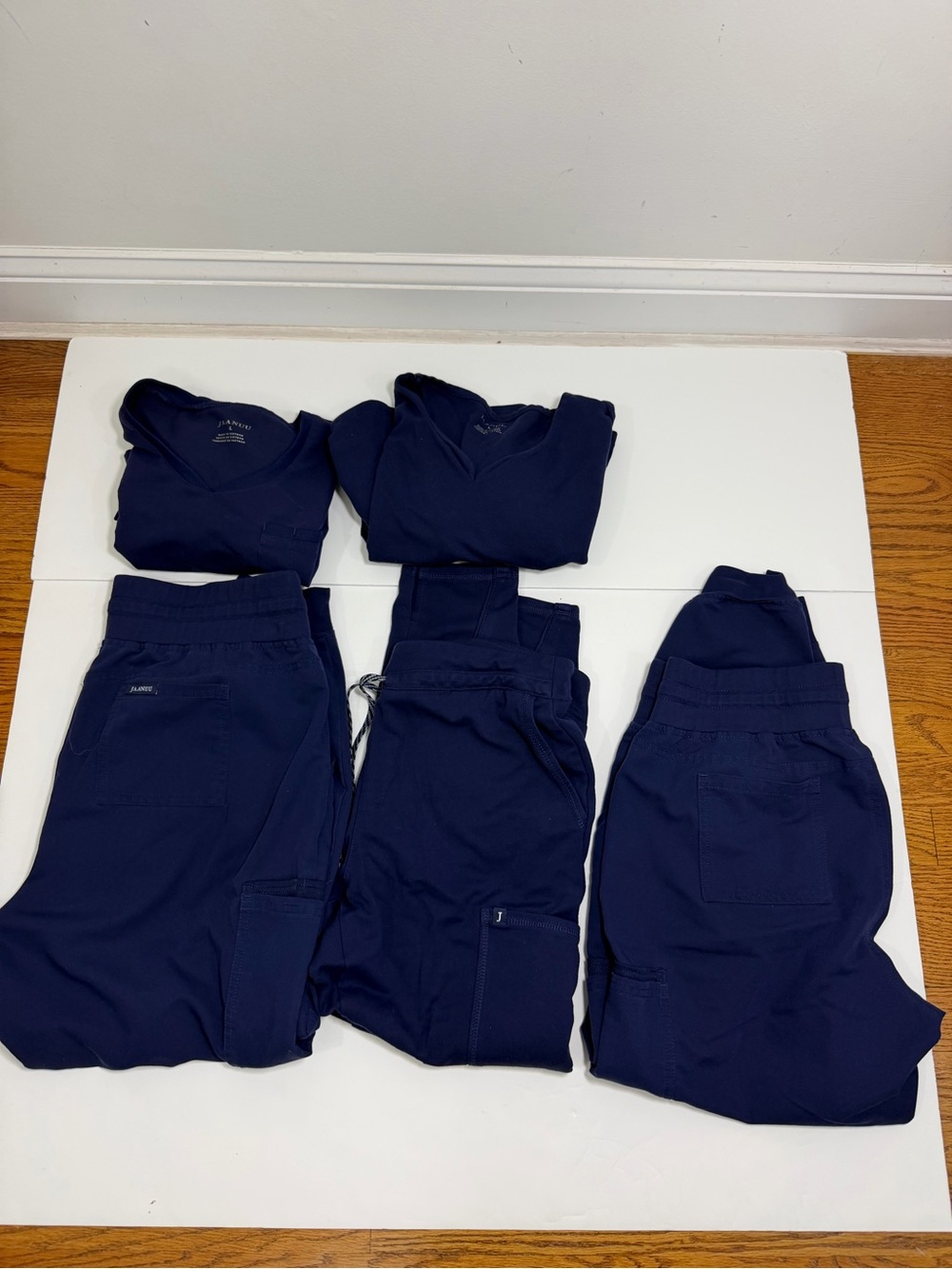 Jaanuu Navy Blue Women's Scrub Pants & Tops 2 Sets large tops large petite pants